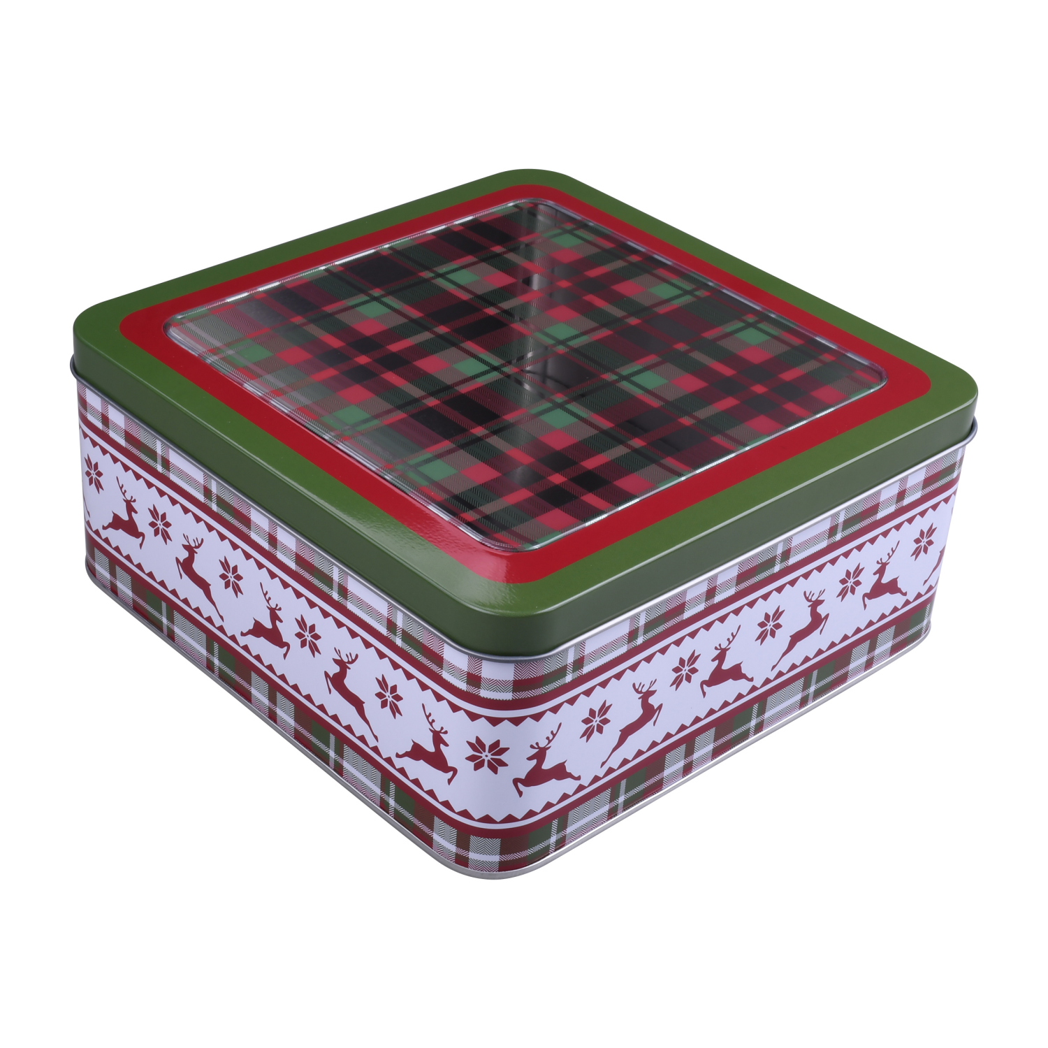 slide 3 of 4, December Home DH SQUARE FOOD TIN 7.5" PLAID, 7.5 x 3.25 in