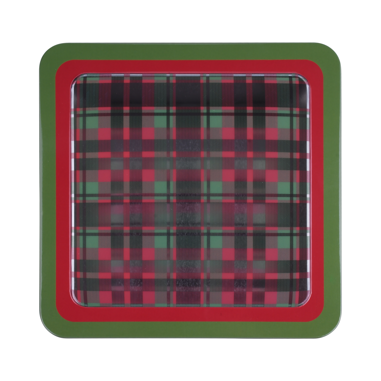 slide 4 of 4, December Home DH SQUARE FOOD TIN 7.5" PLAID, 7.5 x 3.25 in