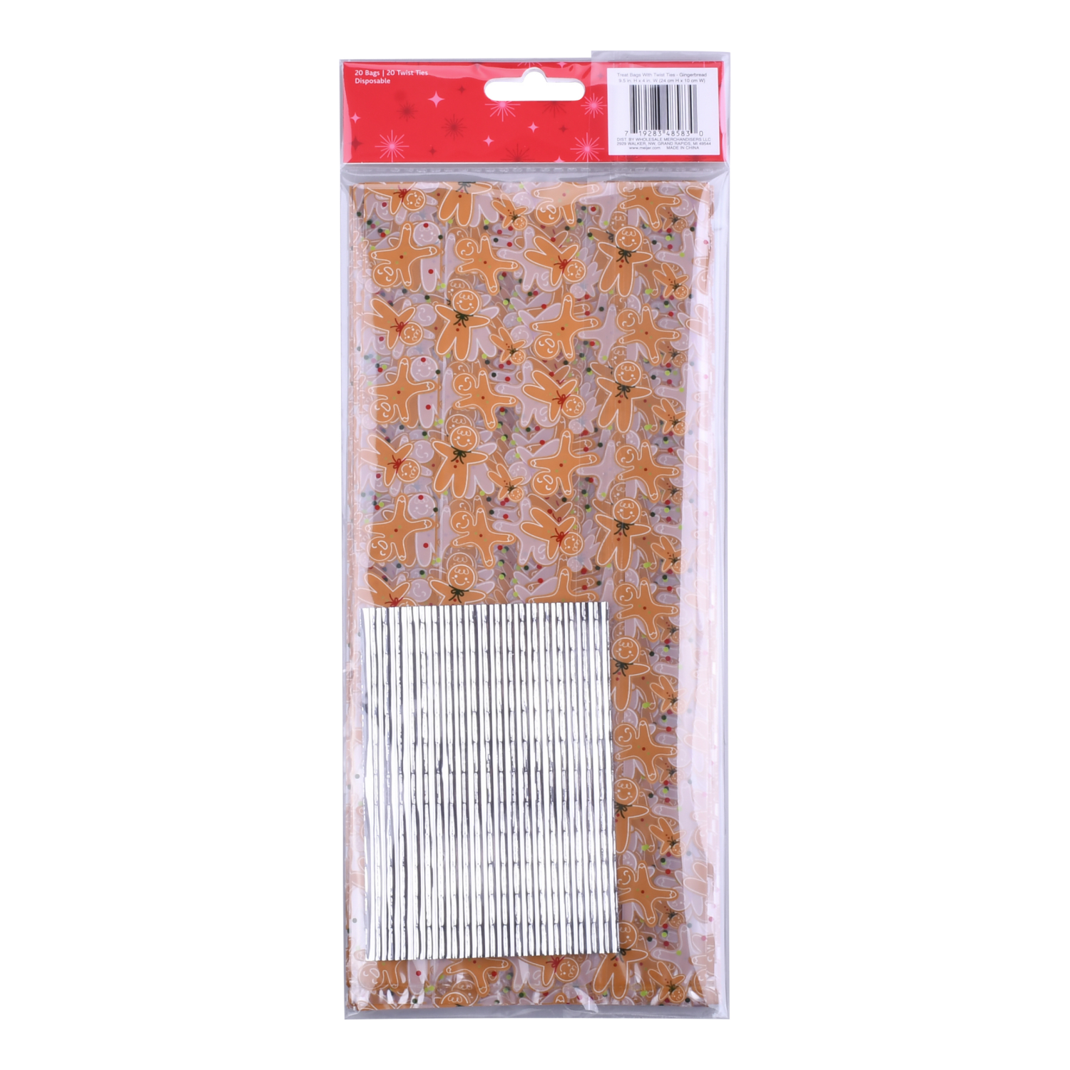 slide 2 of 3, December Home DH CELLOPHANE TREAT BAG 20CT GINGERBREAD, 20 ct