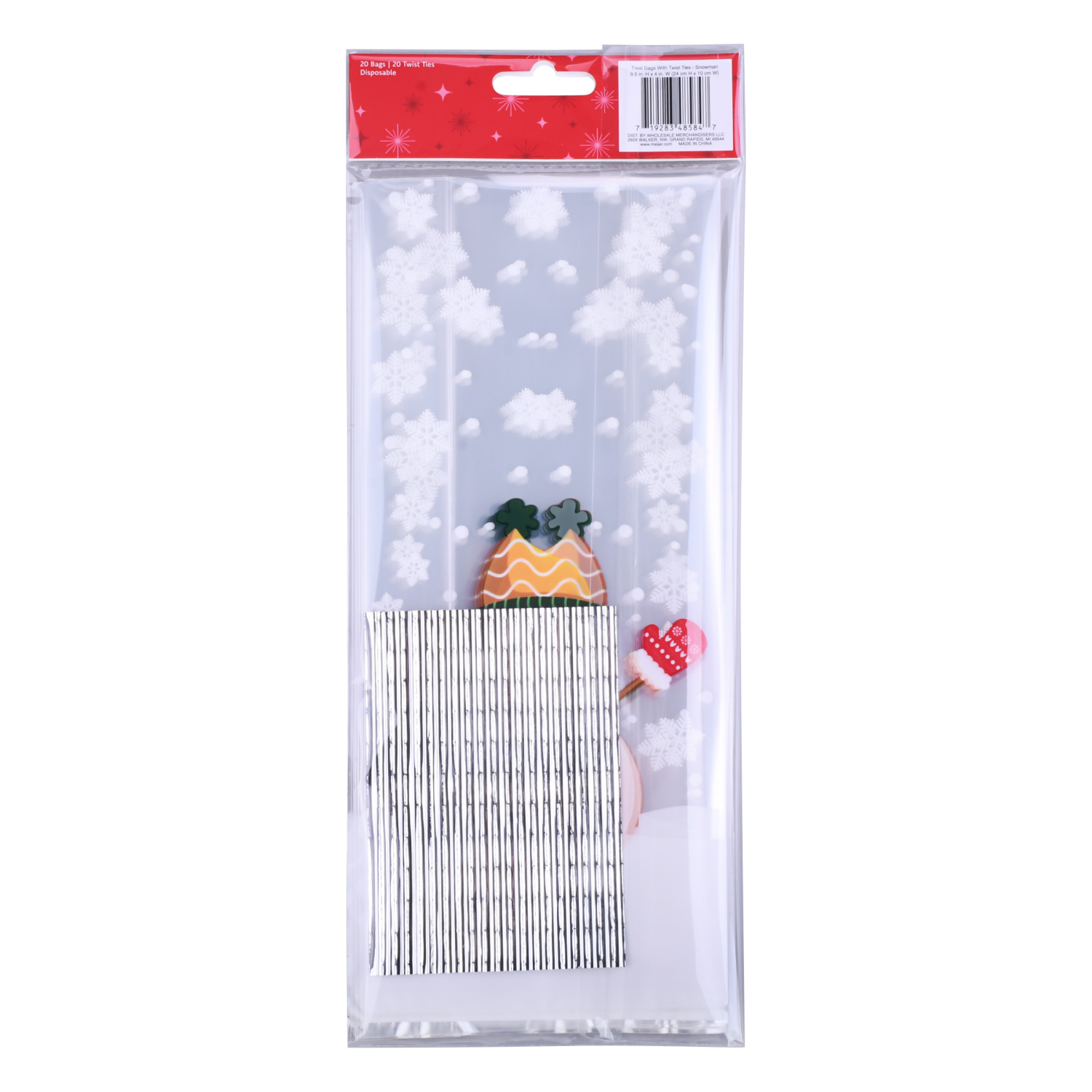 slide 2 of 3, December Home DH CELLOPHANE TREAT BAG 20CT SNOWMAN, 20 ct