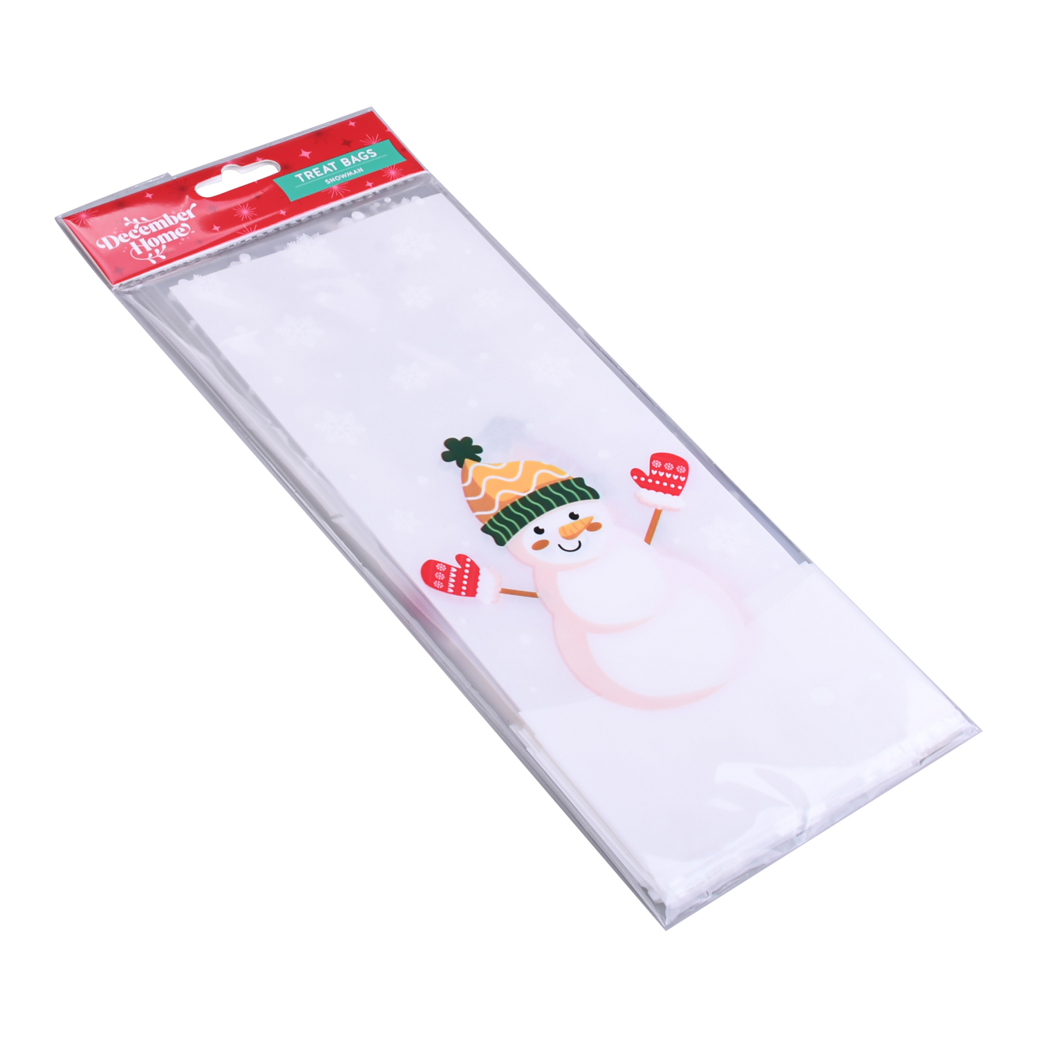 slide 3 of 3, December Home DH CELLOPHANE TREAT BAG 20CT SNOWMAN, 20 ct