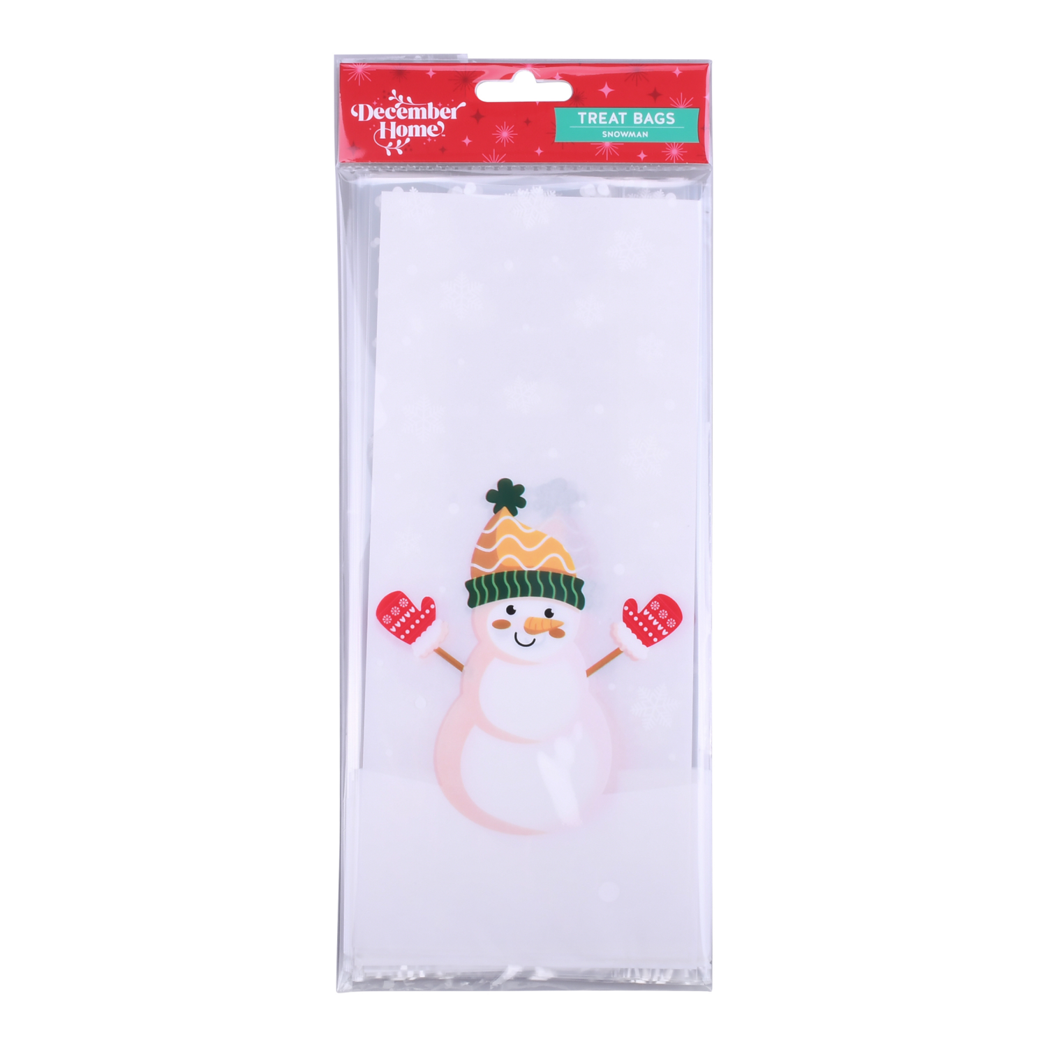 slide 1 of 3, December Home DH CELLOPHANE TREAT BAG 20CT SNOWMAN, 20 ct