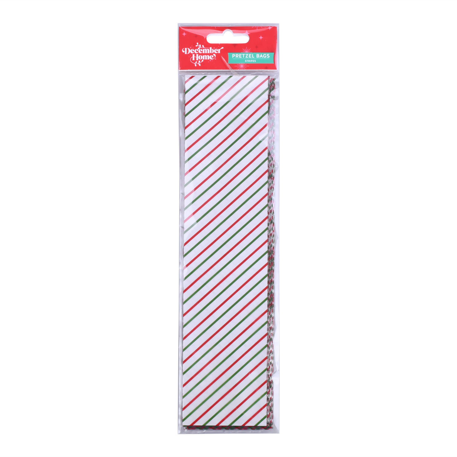 slide 1 of 3, December Home DH CELLOPHANE PRETZEL BAG 20CT STRIPES, 20 ct