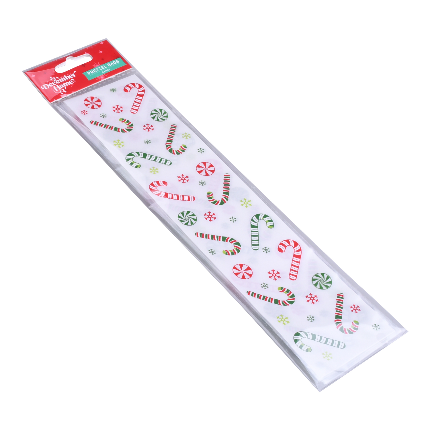 slide 3 of 3, December Home DH CELLOPHANE PRETZEL BAG 20CT CANDYCANE, 20 ct