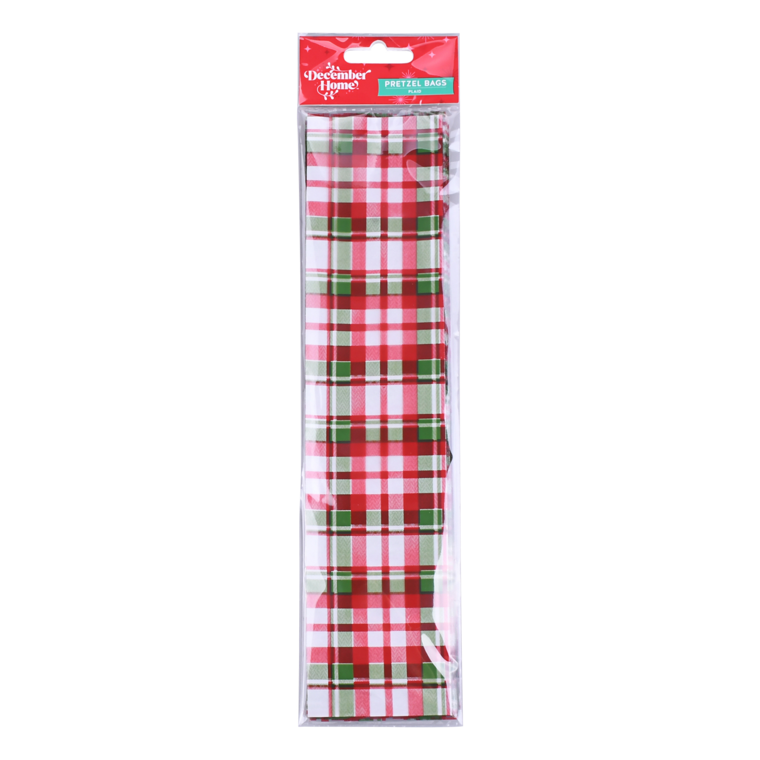 slide 1 of 3, December Home DH CELLOPHANE PRETZEL BAG 20CT PLAID, 20 ct