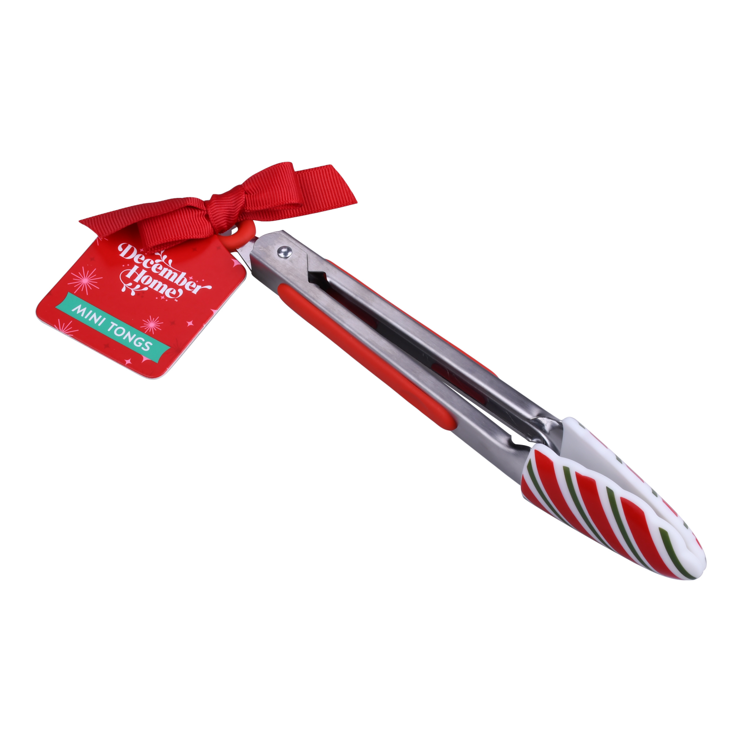 slide 3 of 3, December Home DH MINI SILICONE TONGS RED STRIPE, 8.27 in