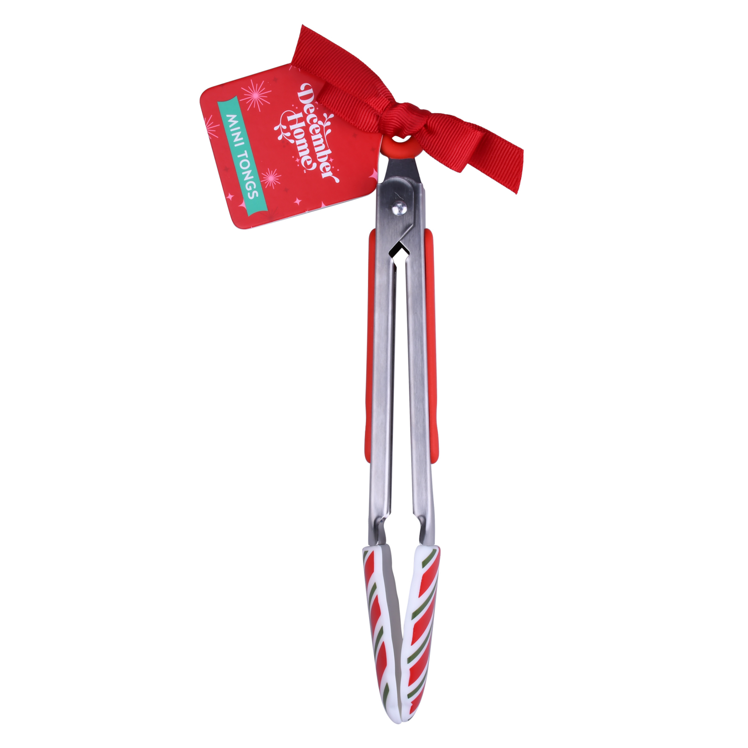 slide 1 of 3, December Home DH MINI SILICONE TONGS RED STRIPE, 8.27 in