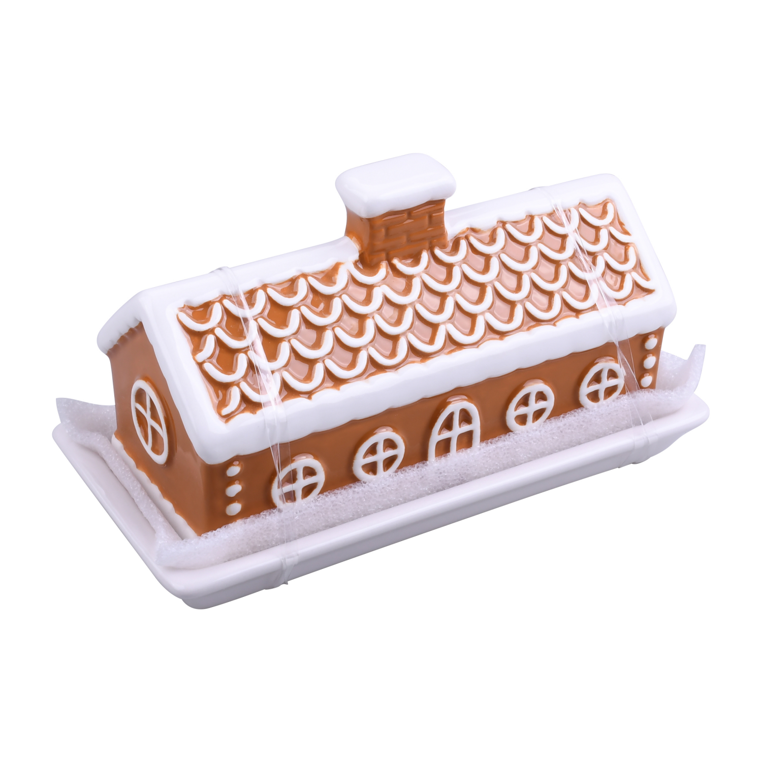 slide 4 of 4, December Home DH BUTTER DISH GINGERBREAD HOUSE, 7.28 in