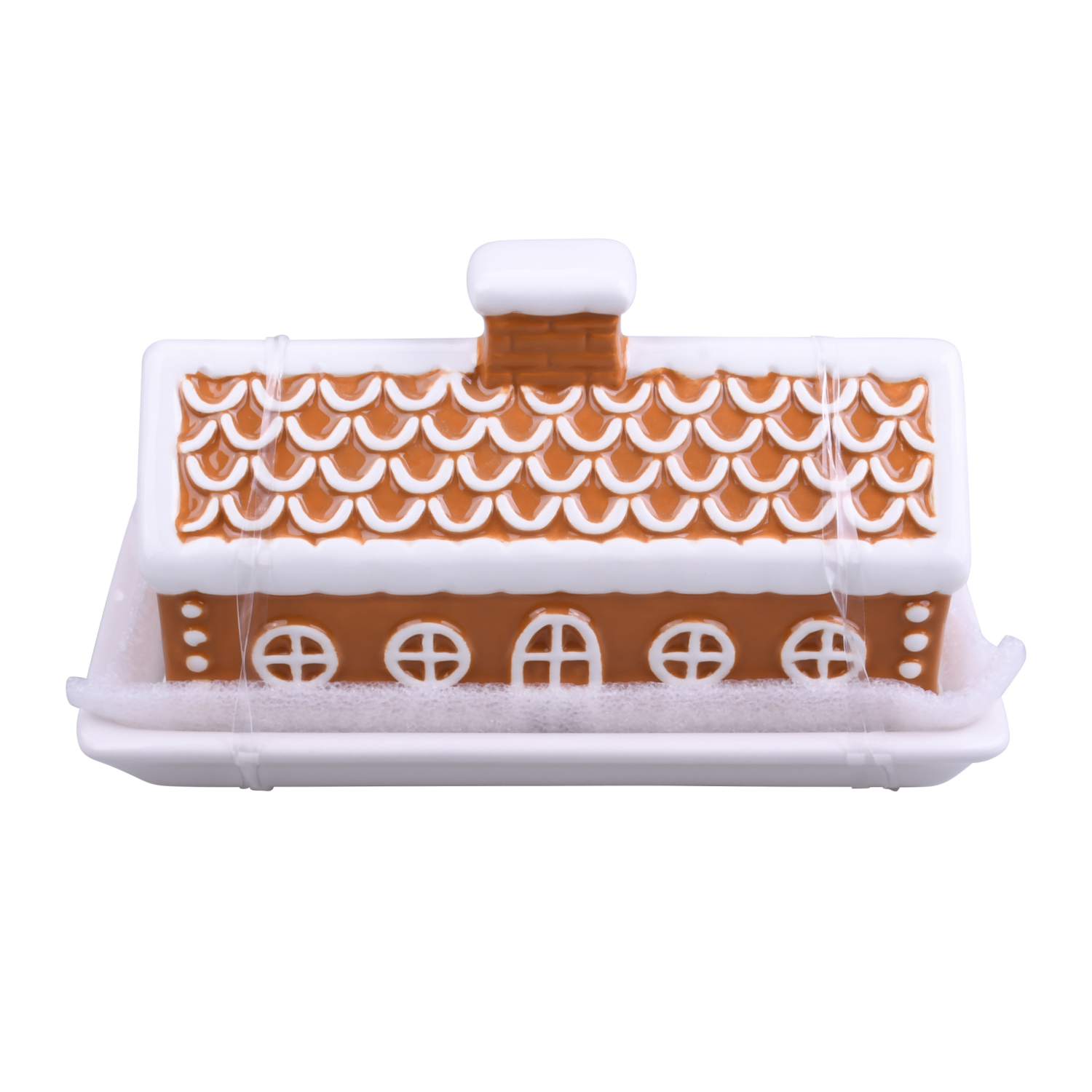 slide 1 of 4, December Home DH BUTTER DISH GINGERBREAD HOUSE, 7.28 in