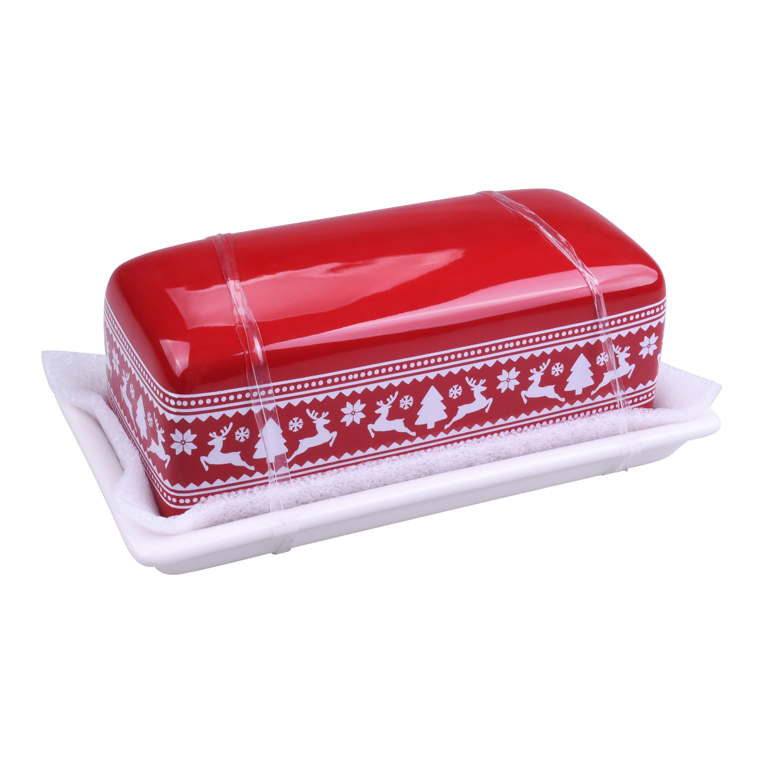 slide 4 of 4, December Home GB BUTTER DISH RED FAIR AISLE, 7.28 in