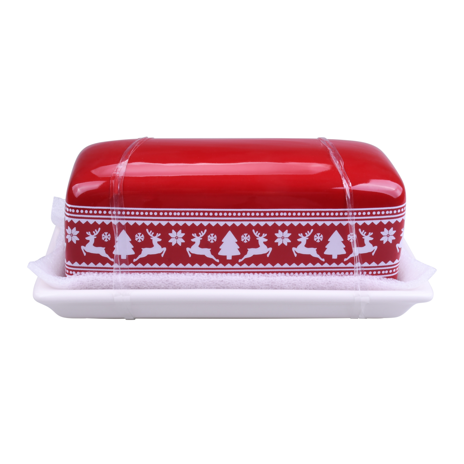 slide 1 of 4, December Home GB BUTTER DISH RED FAIR AISLE, 7.28 in