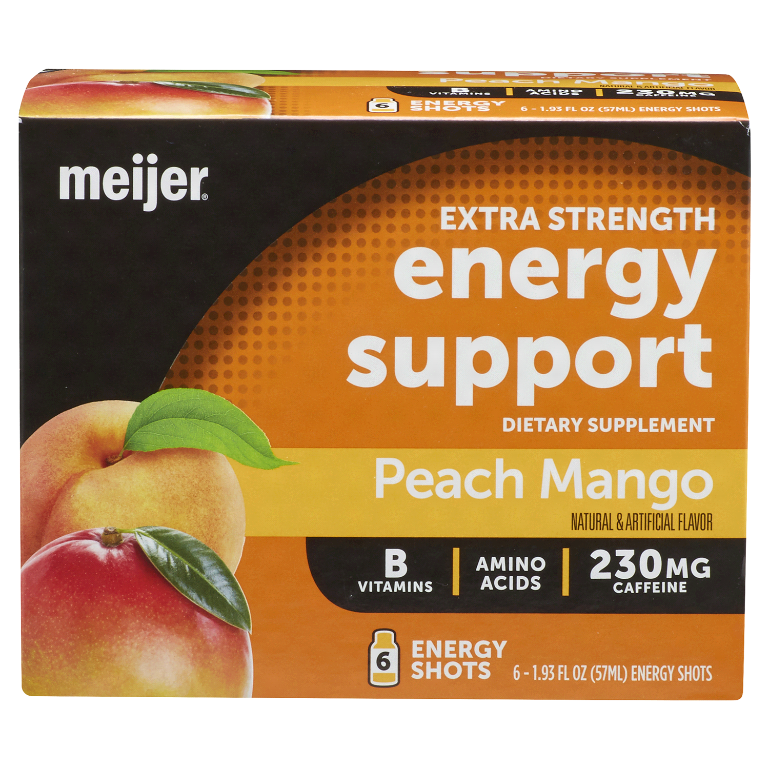 slide 1 of 2, Meijer Extra Strength Energy Support, Peach Mango, 6 ct