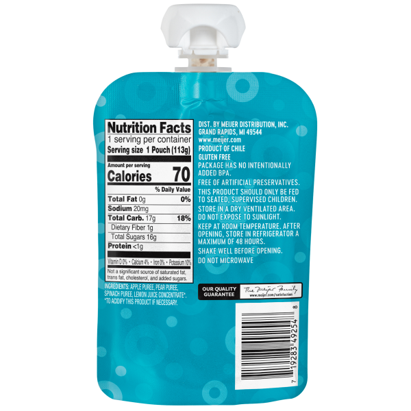 slide 3 of 5, Meijer Apple, Pear, and Spinach Baby Food Pouch, 4 oz