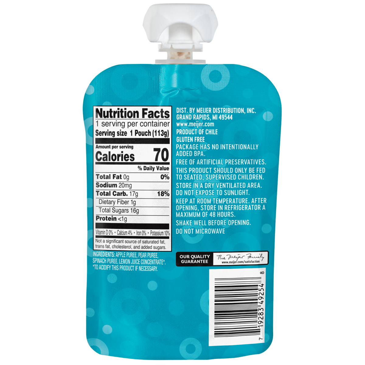 slide 2 of 5, Meijer Apple, Pear, and Spinach Baby Food Pouch, 4 oz