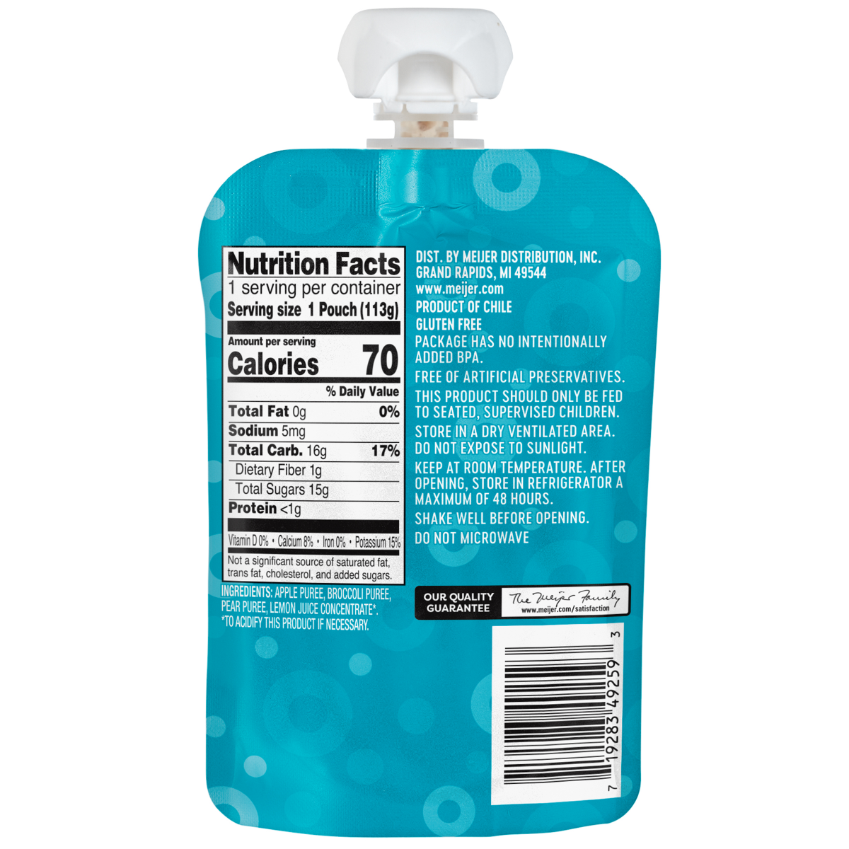 slide 4 of 5, Meijer Apple, Broccoli, and Pear Baby Food Pouch, 4 oz