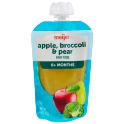 Meijer Stage 2 Apple, Broccoli & Pear Baby Food Pouch, 4 Oz