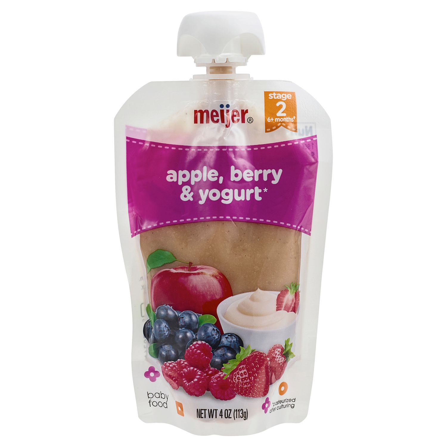 slide 1 of 5, Meijer Apple, Berry, and Yogurt Baby Food Pouch, 4 oz