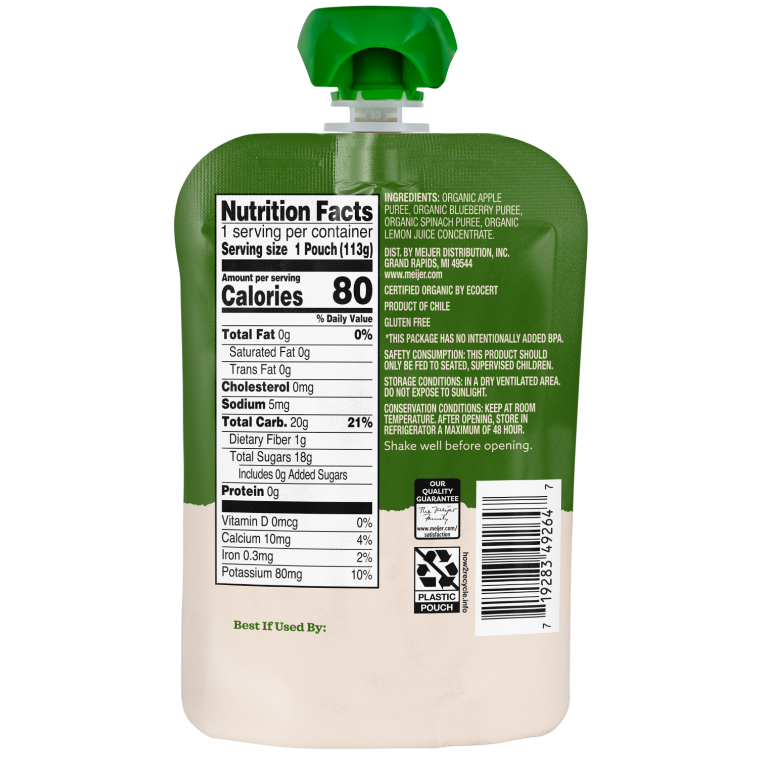 slide 2 of 2, True Goodness Organic Apple Blueberry Spinach Baby Food Pouch, 4 oz