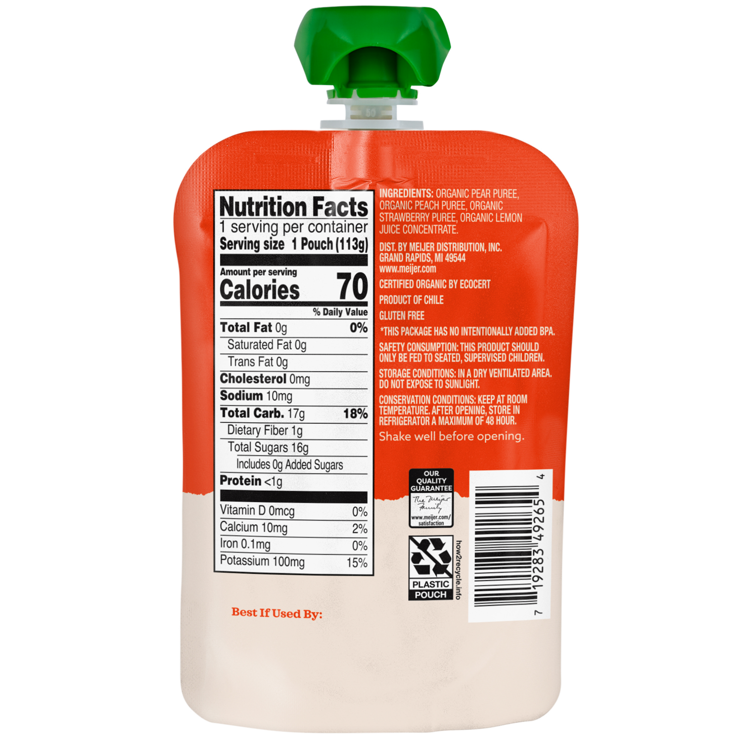 slide 2 of 2, True Goodness Organic Pear Peach Strawberry Baby Food Pouch, 4 oz