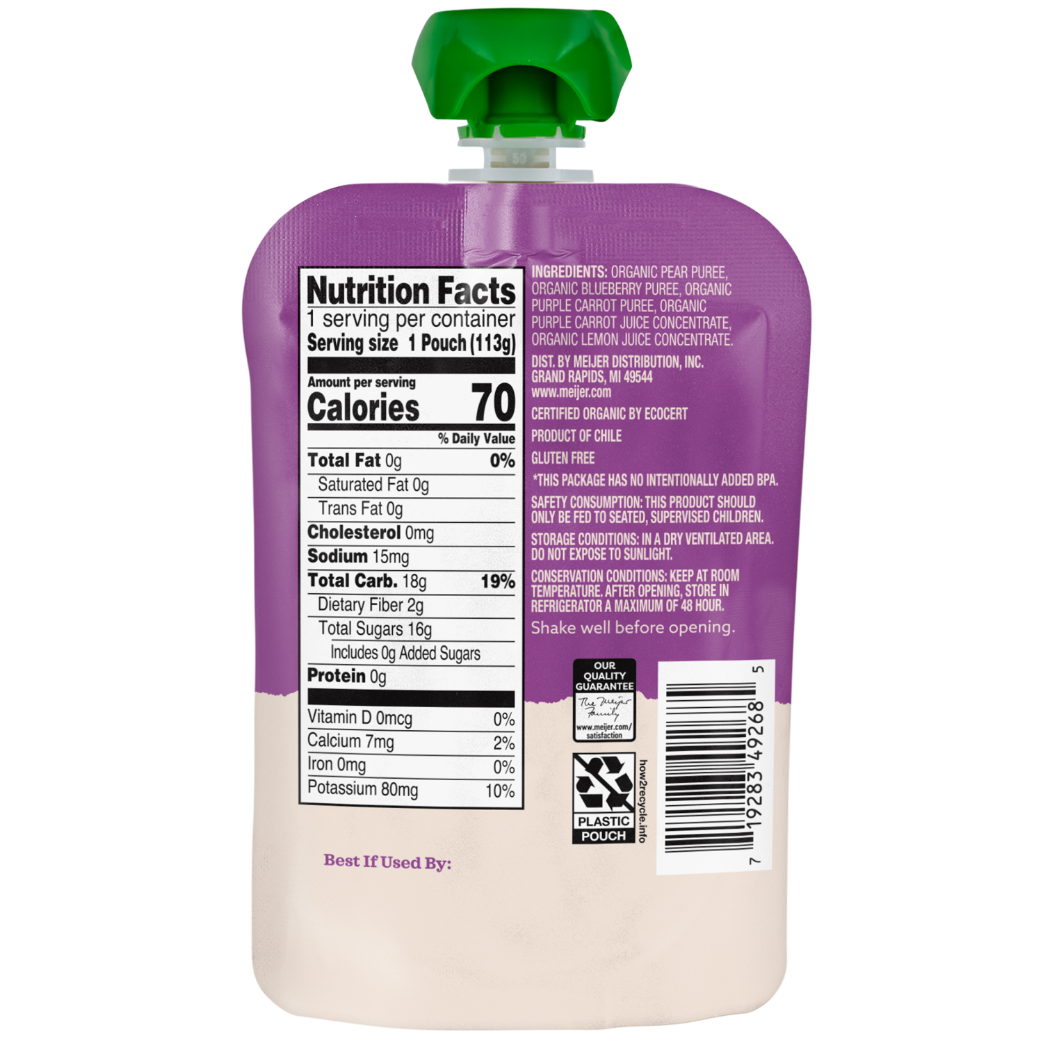 slide 2 of 2, True Goodness Organic Pear Blueberry and Purple Carrot Baby Food Pouch, 4 oz