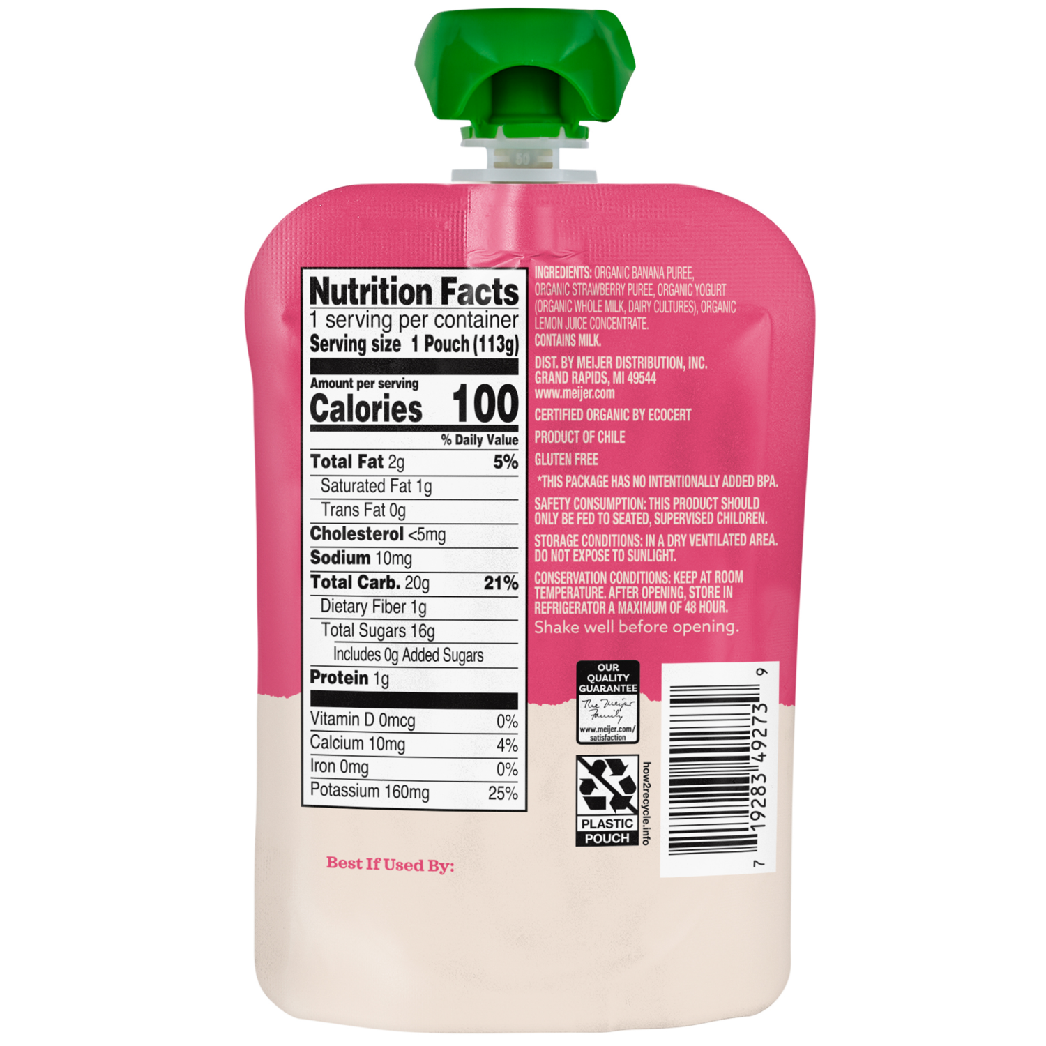 slide 2 of 2, True Goodness Organic Banana, Strawberry, and Greek Yogurt Baby Food Pouch, 4 oz