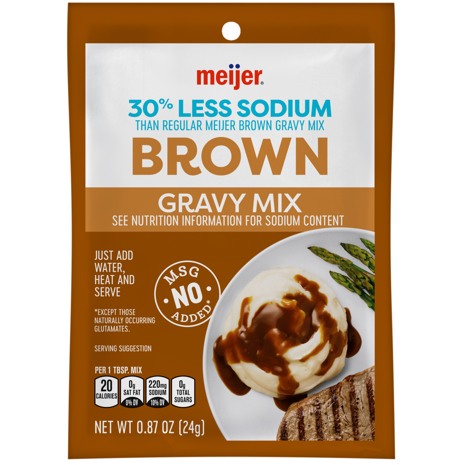slide 1 of 2, Meijer 30% Less Sodium Brown Gravy Mix, .87 oz, 0.87 oz