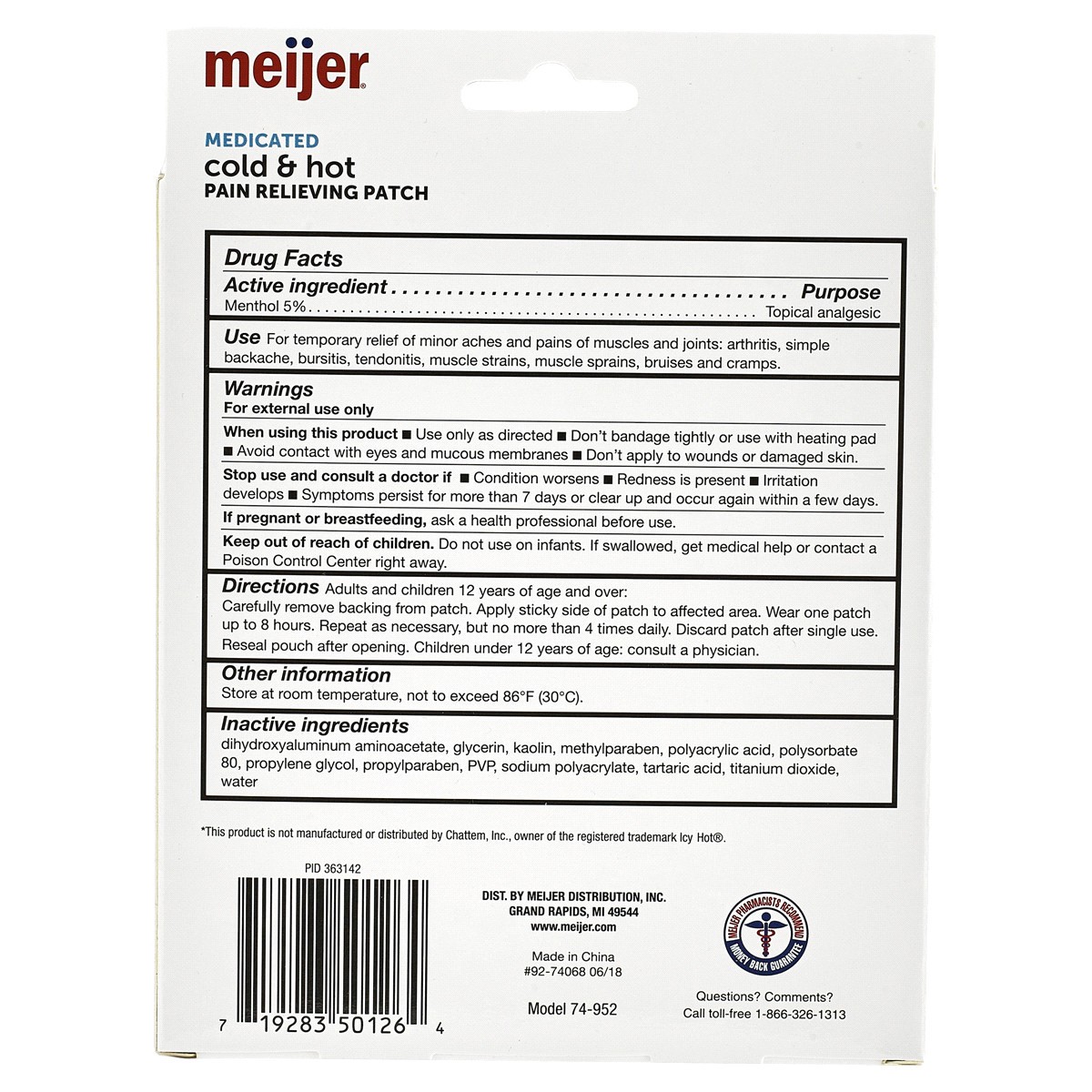 slide 2 of 2, Meijer Medicated Cold & Hot Pain Relief Patch, 5 ct, 5 ct