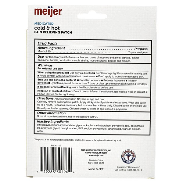 slide 4 of 5, Meijer Medicated Cold & Hot Pain Relief Patch, 5 ct