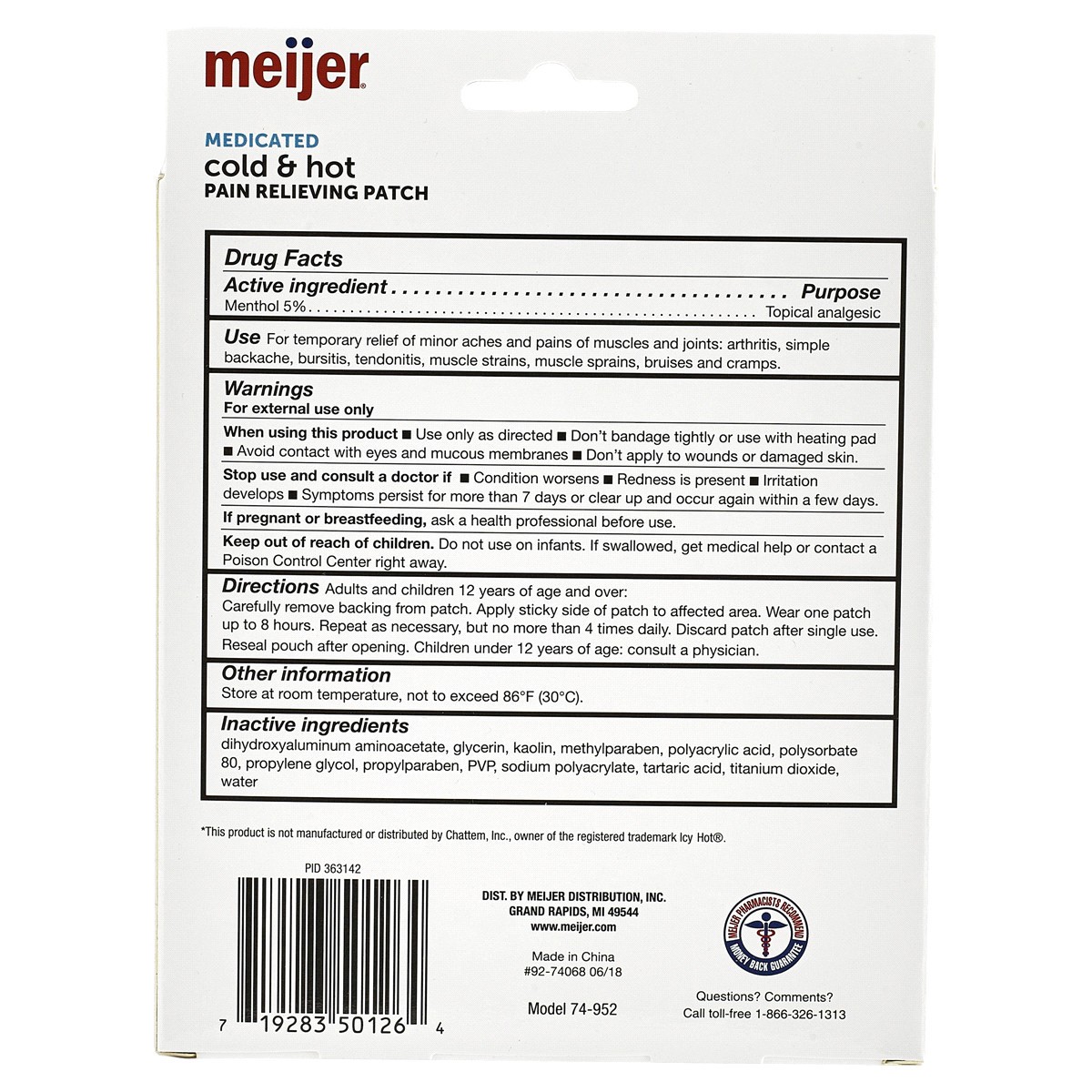 slide 5 of 5, Meijer Medicated Cold & Hot Pain Relief Patch, 5 ct