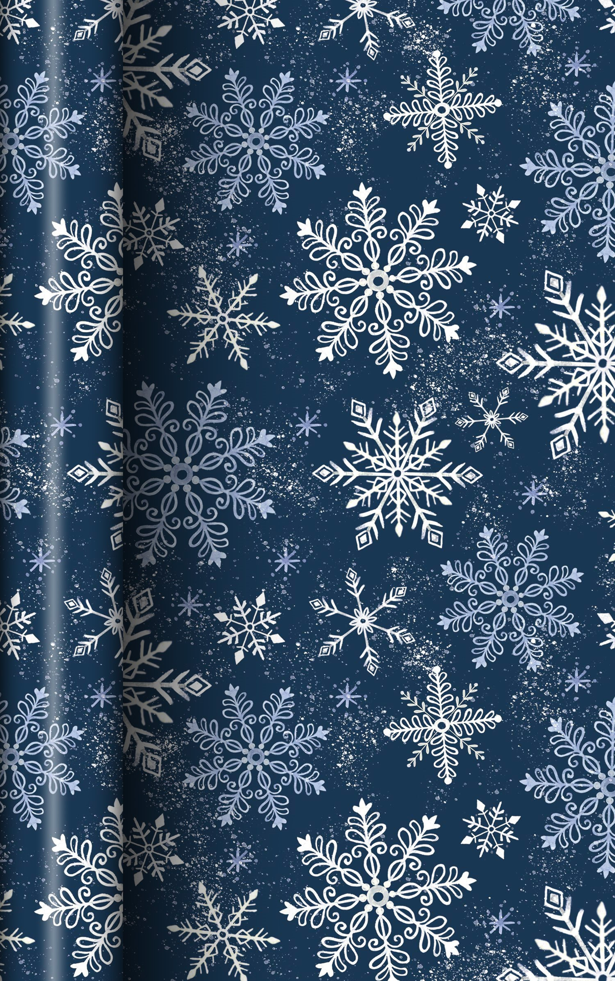 slide 1 of 1, December Home Roll Wrap Snowflakes on Navy 30in 45sqft, 1 ct