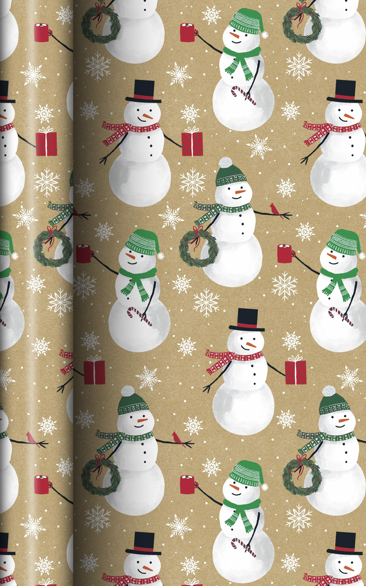 slide 1 of 1, December Home DH ROLL WRAP FOLK SNOWMEN ON FAUX KRAFT 30IN 45SQFT, 1 ct