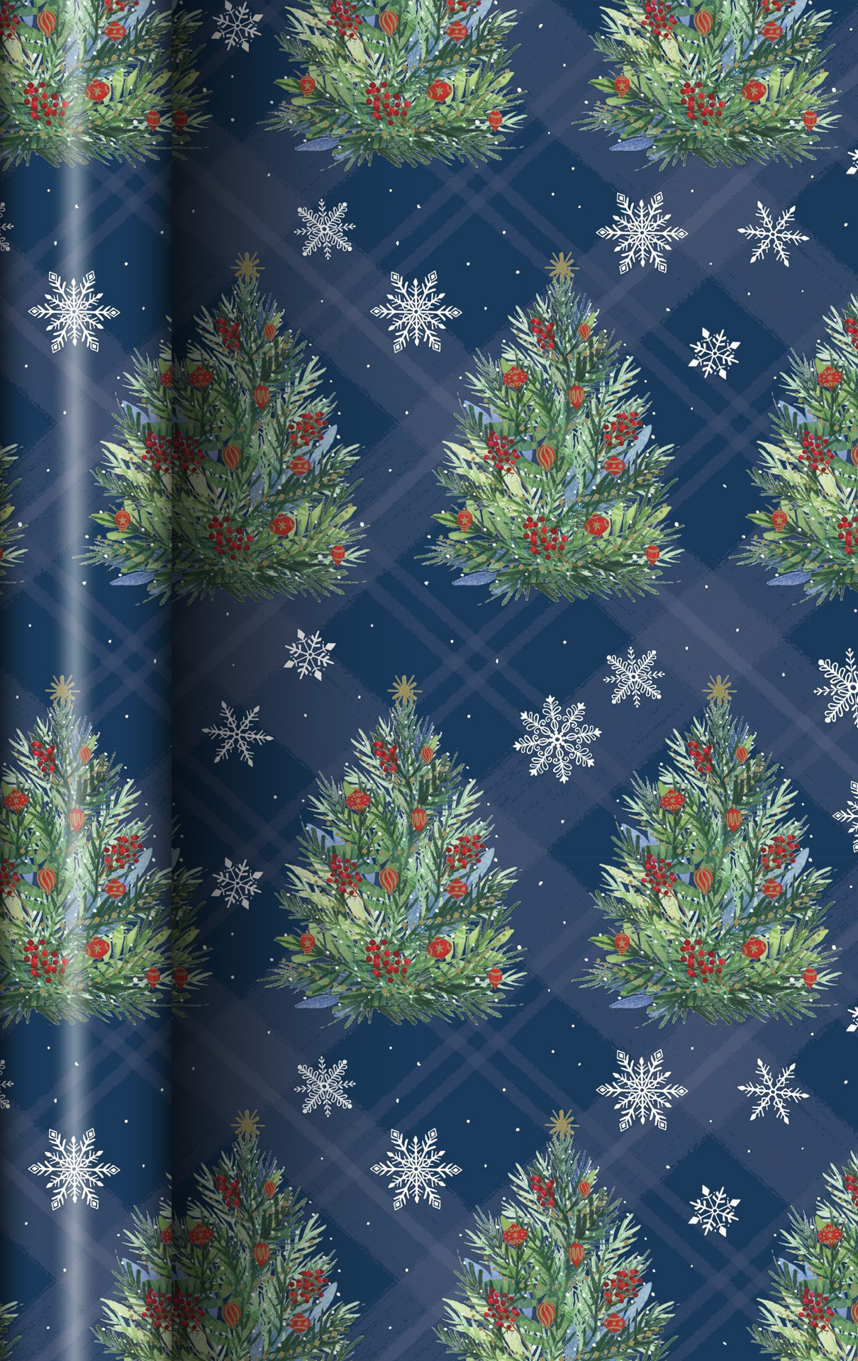 slide 1 of 1, December Home Roll Wrap Christmas Tree on Navy Plaid 30in 45sqft, 1 ct