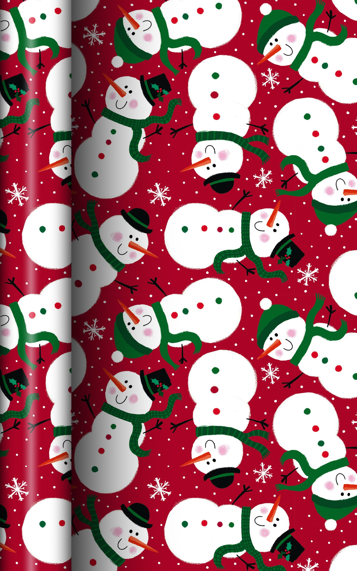 slide 1 of 1, December Home Roll Wrap Snowman Tumble on Red 30in 45sqft, 1 ct