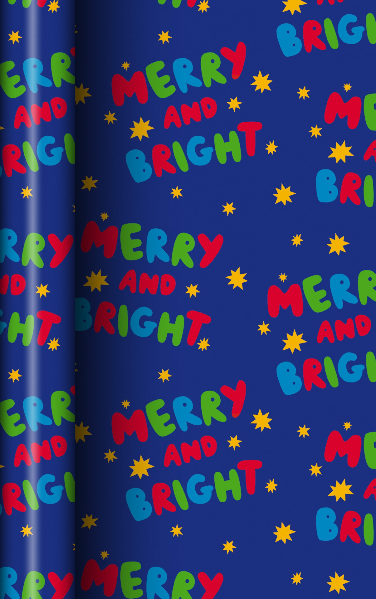 slide 1 of 1, December Home Roll Wrap Merry and Bright Lettering on Blue 30in 45sqft, 1 ct