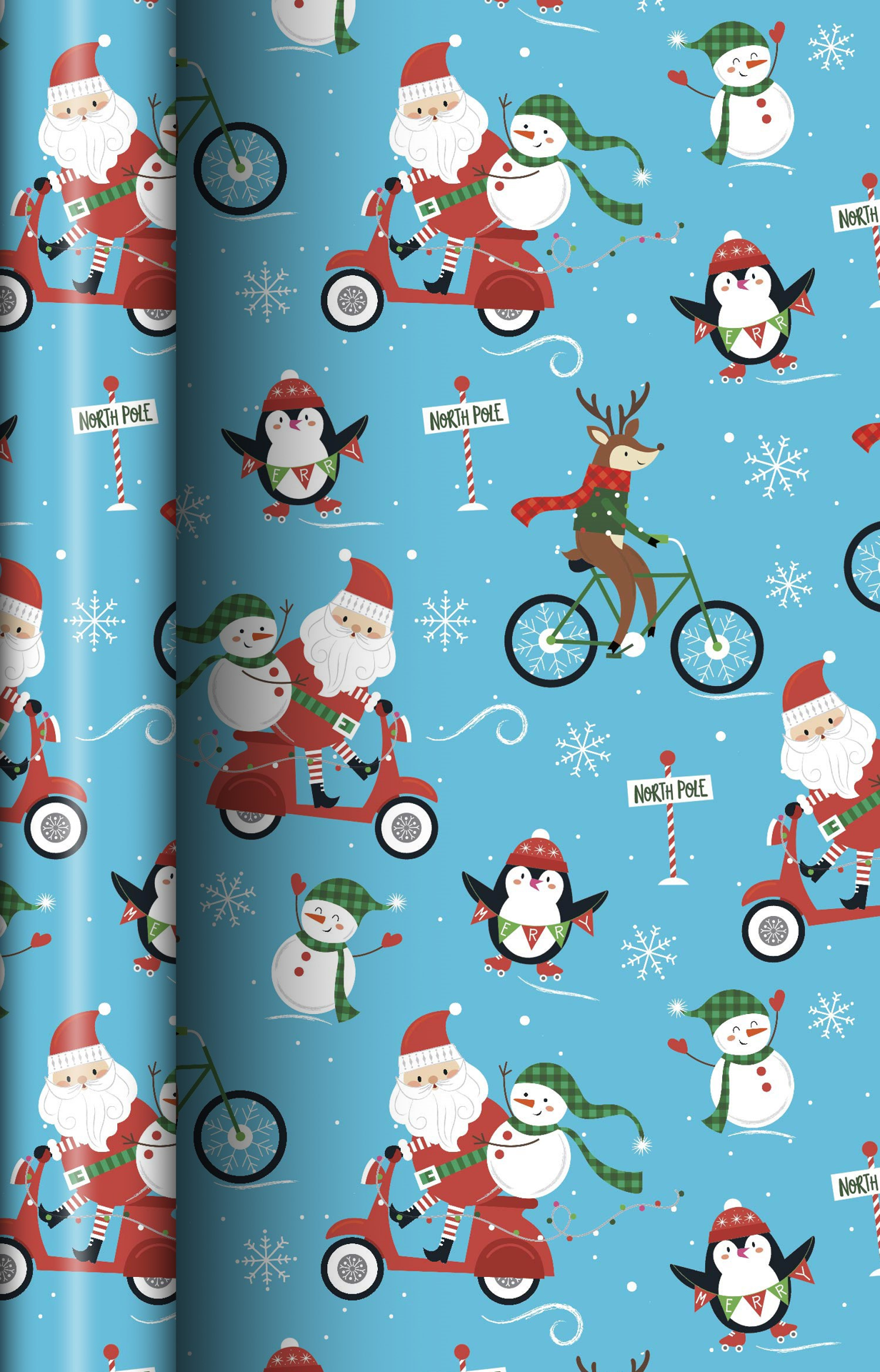 slide 1 of 1, December Home Roll Wrap Santa and Friends 30in 45sqft, 1 ct