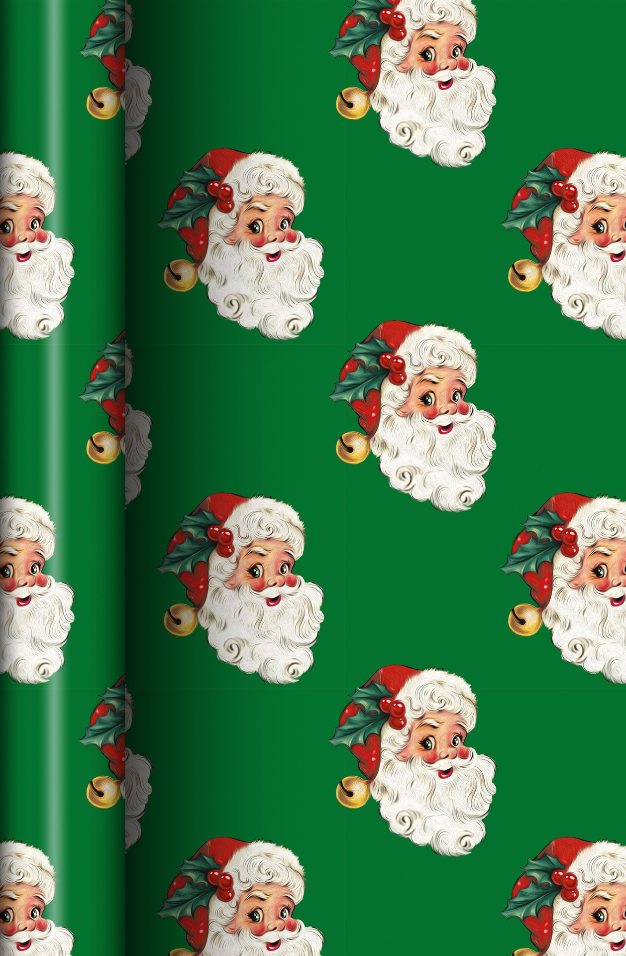 slide 1 of 1, December Home DH ROLL WRAP RETRO SANTA HEADS ON GREEN 40IN 90SQFT, 1 ct