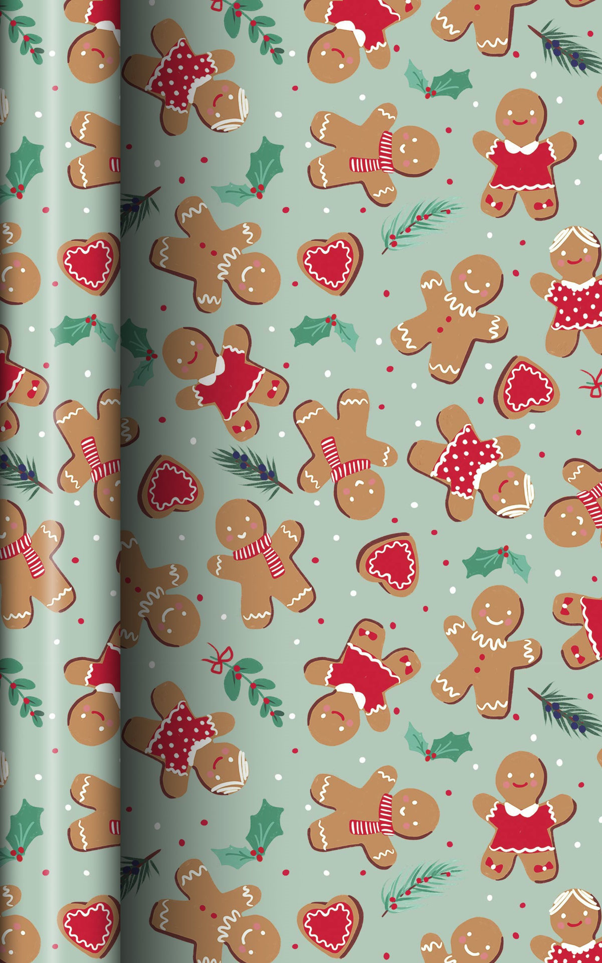 slide 1 of 1, December Home Roll Wrap Gingerbread Character Tumble 40in 90sqft, 1 ct