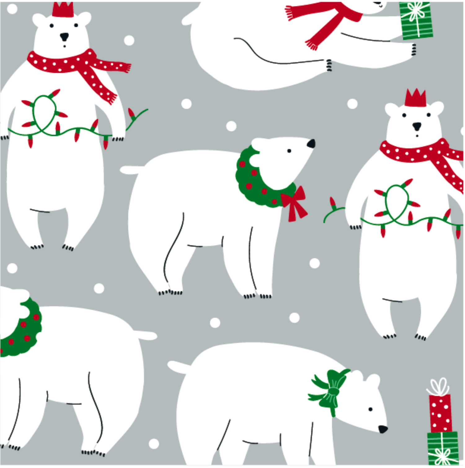 slide 1 of 1, December Home Roll Wrap Polar Bears on Silver 40in 90sqft, 1 ct