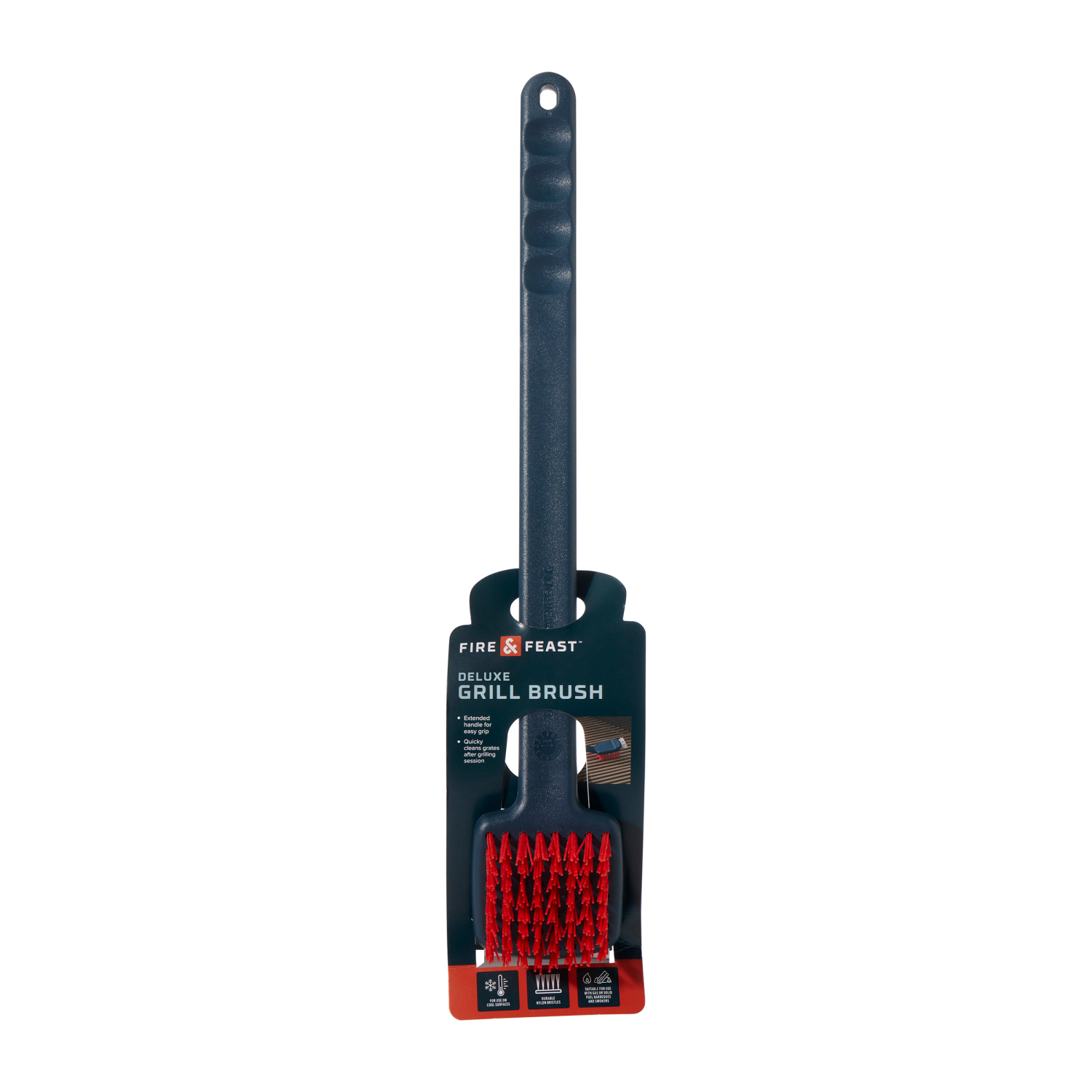 slide 1 of 3, Nylon Grill Brush Red Bristles 18", 18 in