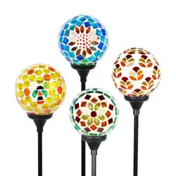 Room & Retreat Solar Glass Mosaic Sunny Garden Stakes, 32 In, Assorted Colors