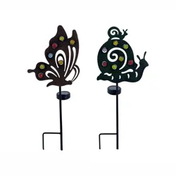 Rr Solar Butterfly & Snail Yard Stake 2 Ast