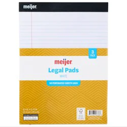 3pk Legal Pads White, 8.5 In X 11.75 In, 50 Perforated Sheets