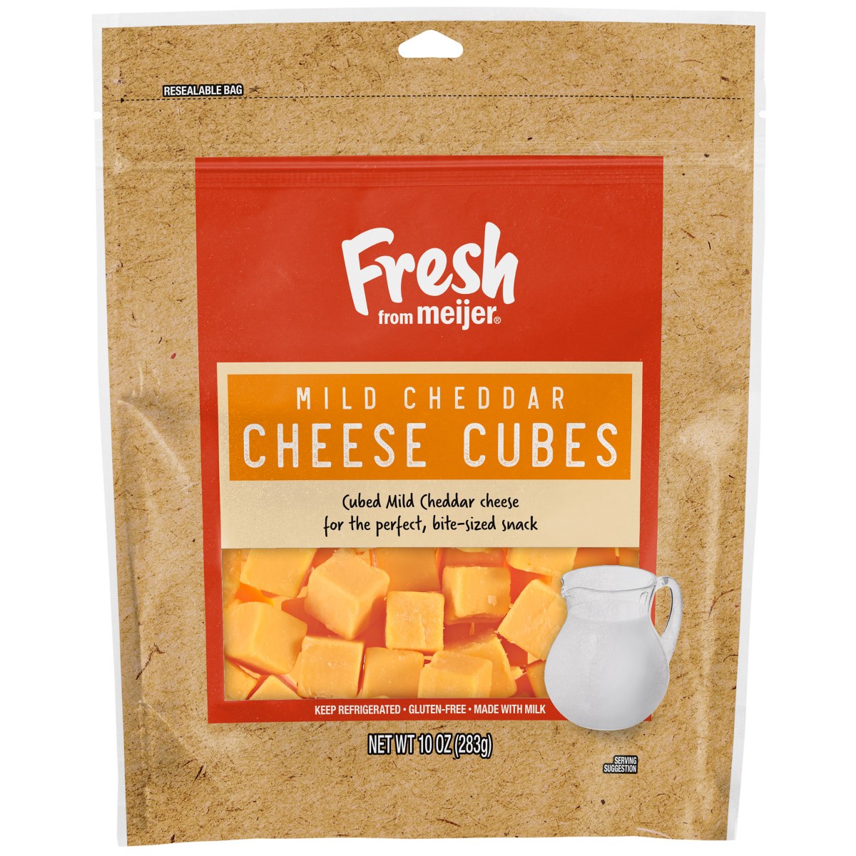slide 1 of 5, Fresh from Meijer Mild Cheddar Cheese Cubes, 10 oz