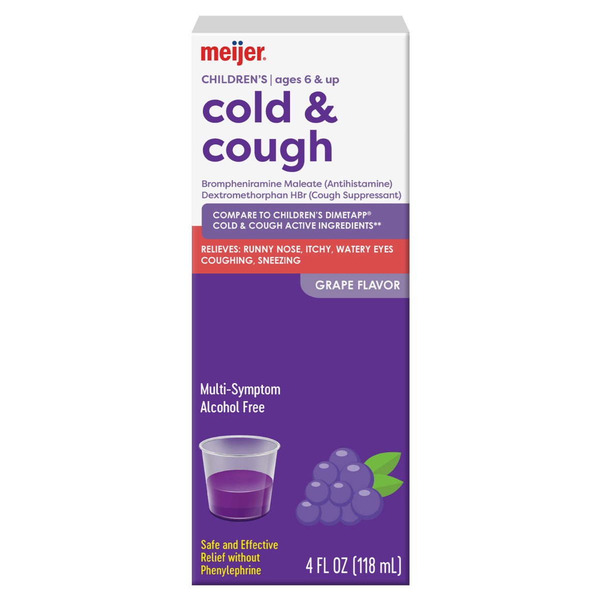 slide 1 of 5, Meijer Children's Cold and Cough, Red Grape Flavor; Cold Medicine for Kids, 4 oz