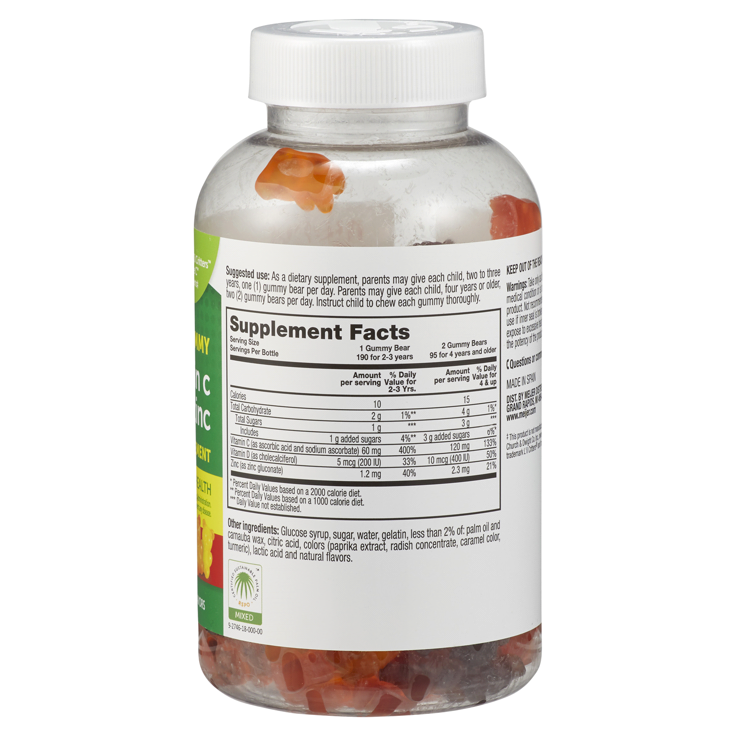 slide 2 of 2, Meijer Child Vitamin C + Zinc Gummy, 190 ct