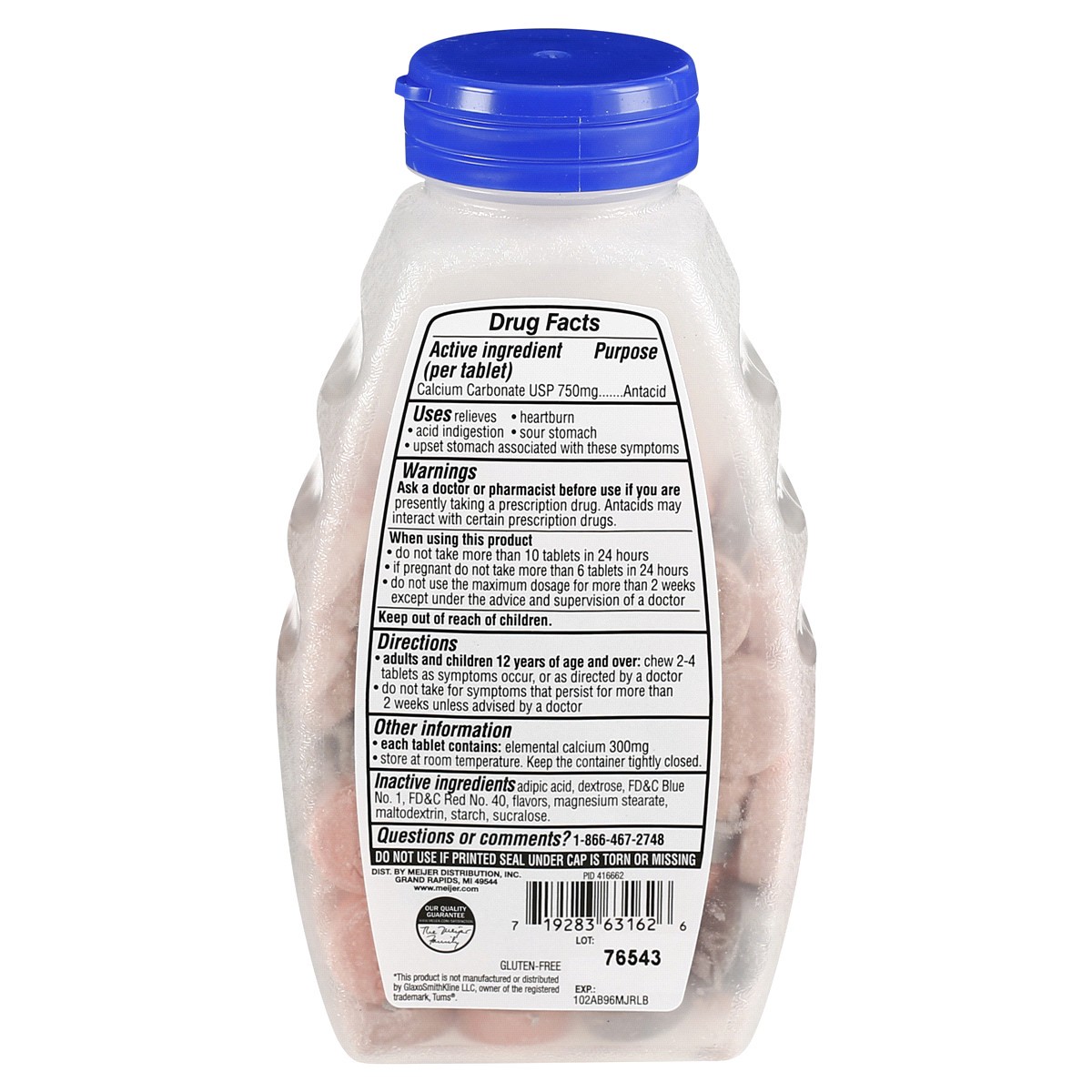 slide 2 of 2, Meijer Extra Strength Assorted Berries Antacid Tablets Calcium Carbonate 750 mg, 96 Count, 750 mg, 96 ct