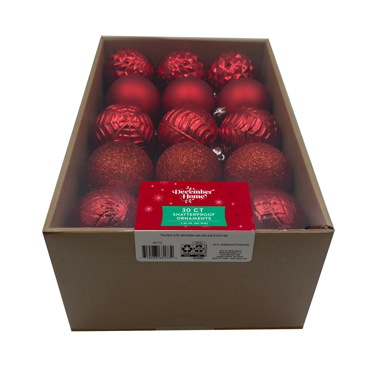 slide 2 of 3, December Home Ornament, Red, 60mm, 30 Count, 30 ct