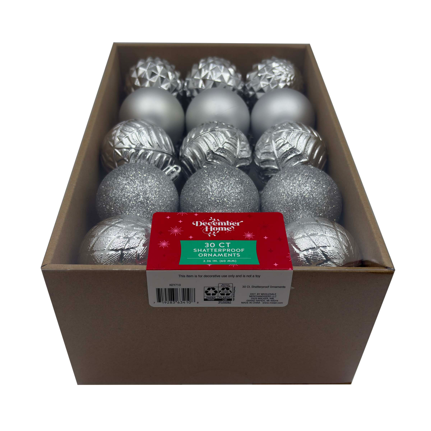 slide 2 of 3, December Home Ornament, Silver, 60mm, 30 Count, 30 ct