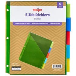 Plastic Divider 1 Pocket 5 Tabs,8.5 In X 11 In,multicolor