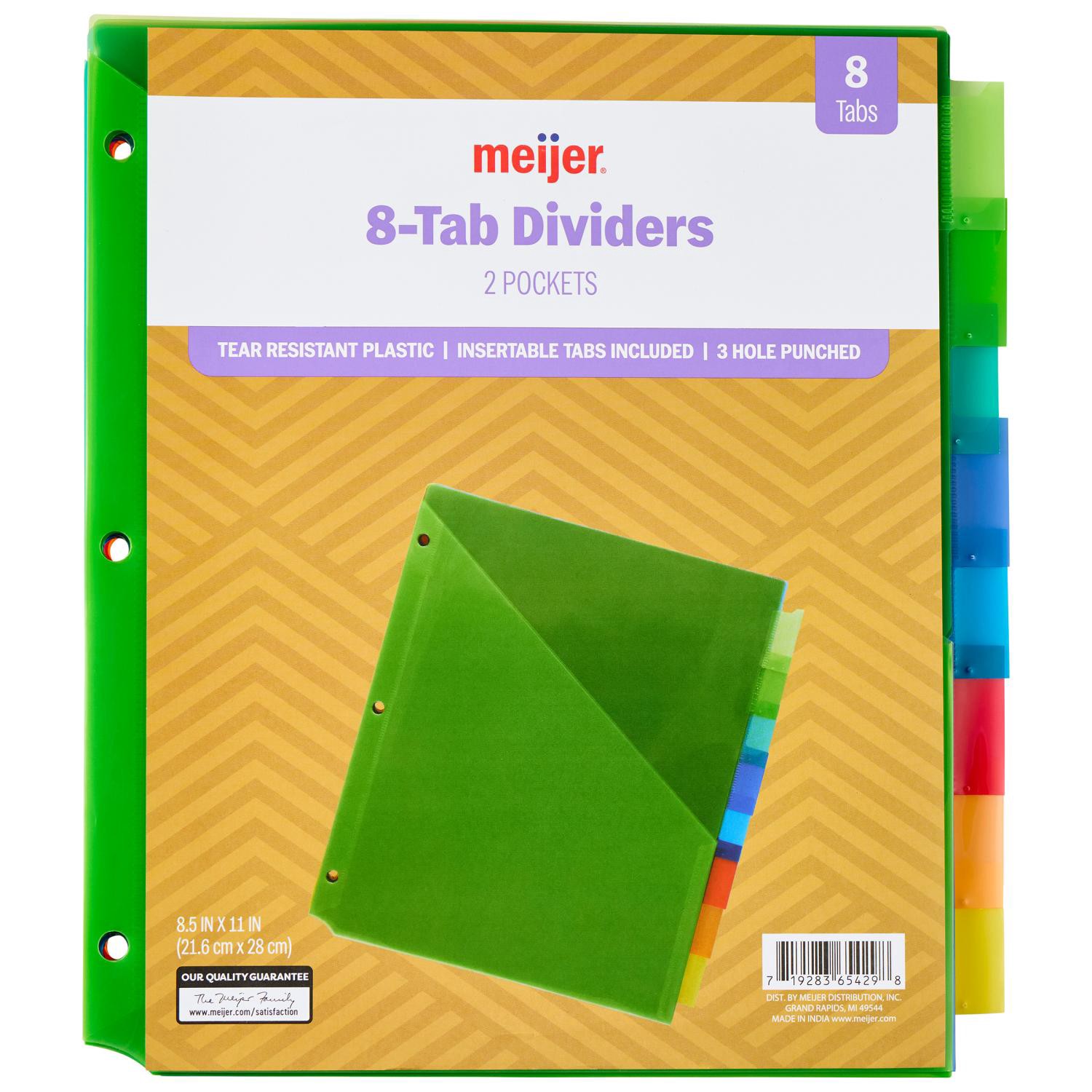 slide 1 of 1, Plastic Divider 2 Pocket 8 Tabs,8.5 In X 11 In,multicolor, 8.5 x 11